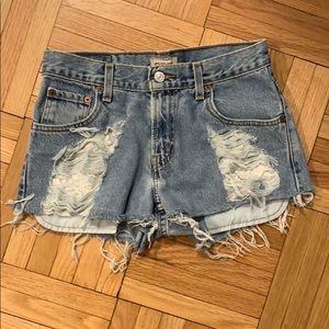 Levi cut off Jean shorts with lace detail